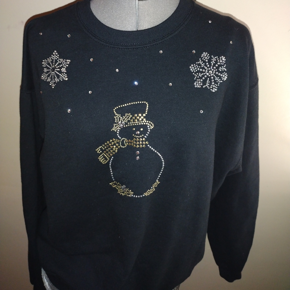 Snowman Sweatshirt, Holiday Sweatshirt, Holiday Bling Crewneck Sweatshirt